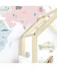 Wereldkaart muurstickers roze 150 x 100 cm Kinderkamer