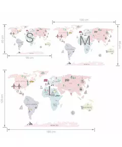 Wereldkaart muurstickers roze 150 x 100 cm Kinderkamer