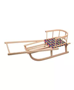 Houten slee met rugleuning, duwstang en trekkoord 86 cm