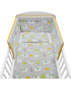 3-delige Baby Bedding - Llama Grijs/Geel - 100x135 cm