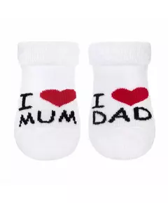 Baby terry socks - witte sokjes - I ♥ MUM I ♥ DAD - maat 62 (3-6 maanden)