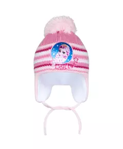 Winter Muts - Lichtroze met Strepen - Pompon en Oorflappen