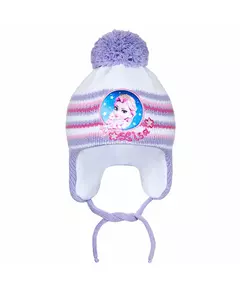 Kindermuts - Gebreid met oorflappen - Paars, roze en wit