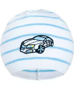 Muts - Gebreid - Auto - Wit en lichtblauw - Maat 86/92