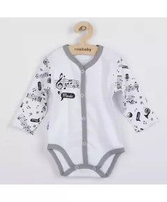 Baby body - Muziek thema - Wit met grijze randen - Maat 56 (0-3m)