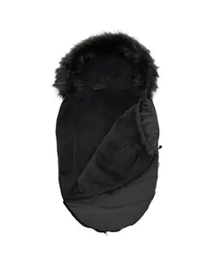 Zwarte winter voetenzak buggy met bontkraag