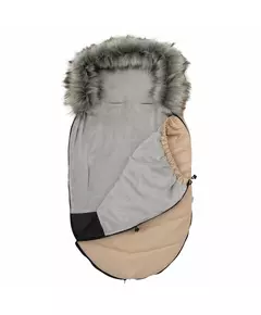 Beige voetenzak buggy met afneembare bontkraag