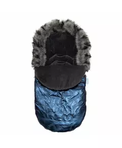 Luxe blauwe voetenzak - suède en bontkraag