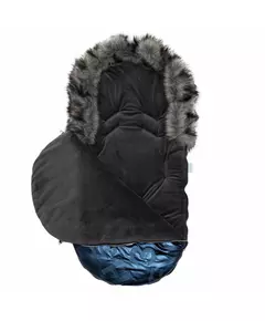 Luxe blauwe voetenzak - suède en bontkraag