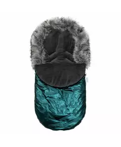 Groene winter voetenzak voor baby met bontkraag