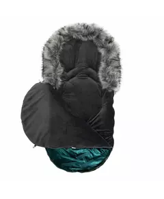 Groene winter voetenzak voor baby met bontkraag
