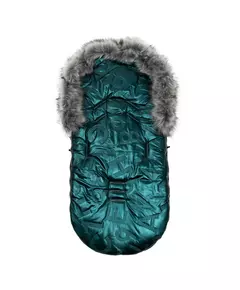 Groene winter voetenzak voor baby met bontkraag