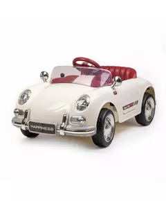 Retro Elektrische Kinderauto Parelwit – Met Afstandsbediening en Muziek