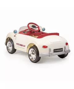 Retro Elektrische Kinderauto Parelwit – Met Afstandsbediening en Muziek