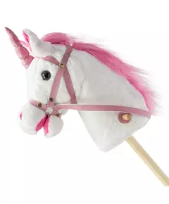 Nia - Stokpaard Eenhoorn - Pluche Wit Paardenhoofd - Met Wielen