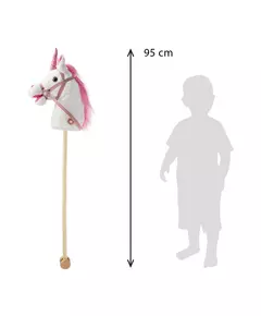 Nia - Stokpaard Eenhoorn - Pluche Wit Paardenhoofd - Met Wielen