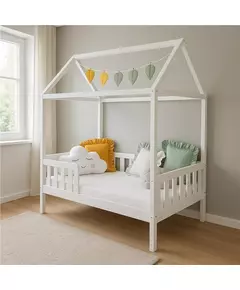 Kinderbed CASTELLO - 180x90 cm - Wit Huisbed - Met Uitvalbeveiliging
