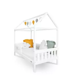 Kinderbed CASTELLO - 180x90 cm - Wit Huisbed - Met Uitvalbeveiliging