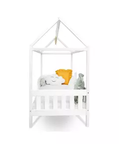 Kinderbed CASTELLO - 180x90 cm - Wit Huisbed - Met Uitvalbeveiliging