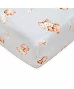 Hoeslaken Baby - Sweet Teddy Bear Grijs - 120 x 60 cm - Katoen