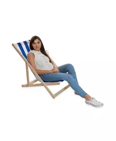 Beukenhouten Tuin- en Strandstoel blauw-wit – inklapbaar en comfortabel