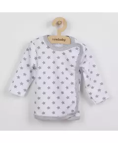 Babyshirt - Wit met grijze sterren - Lange mouwen - Maat 56 (0-3 maanden)