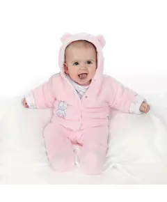 Winterjas - Soft Pink - Teddybeer Capuchon - Maat 86 (12-18 maanden)