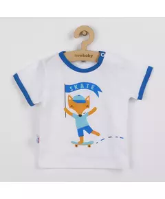 Babyset - T-shirt met vos op skateboard - Korte broek blauw
