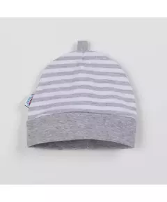 Baby cotton cap - Mutsje met horizontale strepen - Grijs/wit