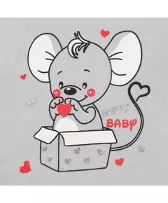 Babykleding - 2-delige set - Grijze trui met knopen - Mouwloze romper met muis en hartjes