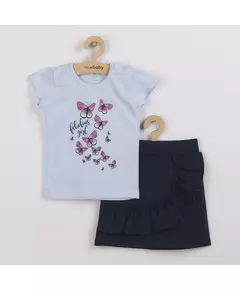 Kinderset - T-shirt met rok - Vlinders - Korte mouwen - Maat 74 (6-9m)
