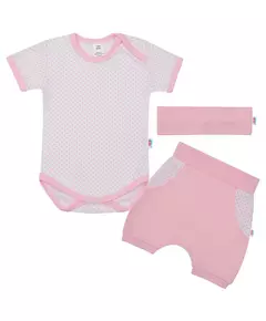 Babykleding - 3-delige set - Rompertje met stippen - Korte broek met elastische tailleband