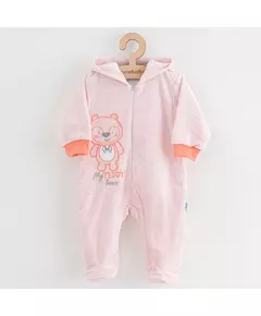 Jumpsuit - Roze - Capuchon - Teddybeer Opdruk - Maat 68 (4-6 maanden)