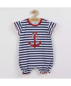 Baby Romper - Gestreept - Marineblauw met Rood-Anker - Maat 56 (0-3 maanden)