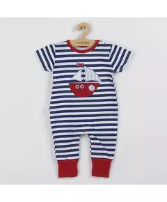 Boys summer jumpsuit - maat 56 (0-3 maanden) - blauw-witte strepen