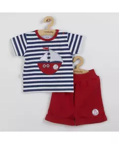 Baby set - T-shirt en korte broek - gestreept en effen rood