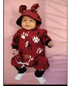 Overalls - Katoenen kinderonesie - Bordeauxrood met verfspatten