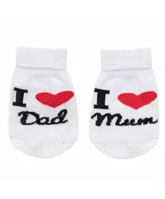 Baby Terry Socks - I Love Mum and Dad - Wit - Maat 62 (3-6 maanden)