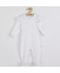 Baby kleding - Katoenen jumpsuit - Wit met ruches - Maat 92 (18-24 maanden)