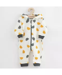 Baby Jumpsuit - Wit - Beren patroon - Capuchon met pompom