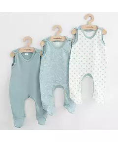 Baby rompertjes - 3-delige set - 100% katoen - Mint, dinosaurus en sterren