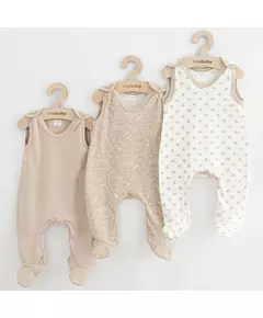 Rompers - 3-Pack - 100% katoen - Dino, sterren, beige - maat 68 (4-6m)