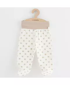 Babybroekje - Maat 74 - Wit met beige sterretjes - Met voetjes