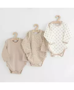 Baby rompertjes - 3 delig - Beige - Met dinosaurussen - Met sterretjes