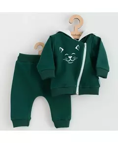 Babykleding - 2-delige set - Donkergroene hoodie met kattenprint