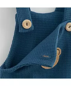Kinderbroek - Blauwe bretels - Berenkop applicatie - Maat 56 (0-3m)