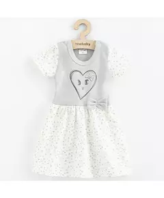 Katoenen Babyjurk - Grijze Top - Bloemenprint Mouwen - Hartafbeelding