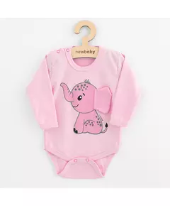 Babyrompertje - Roze - Olifant met 3D-oren - Katoen, lange mouwen