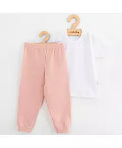 Kinderkleding - Baby T-shirt en katoen broek set - Wit met roze