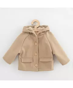 Kinderjas - Beige - Capuchon - Visgraatpatroon - Houten knopen